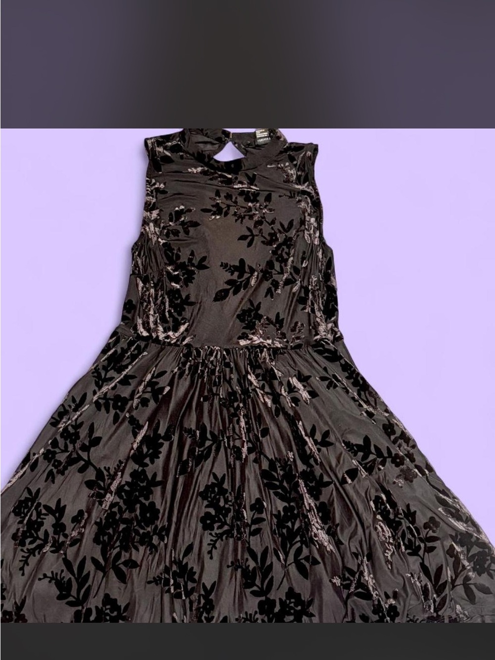Forever 21 Black Satin Tagged floral velvet Dress